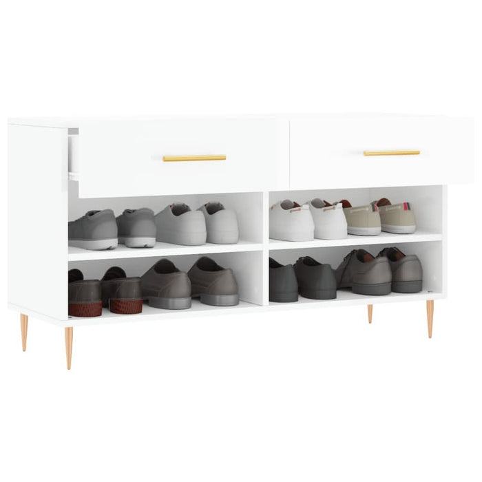 Bancheta pantofar, alb extralucios, 102x35x55 cm, lemn compozit - WALTI WALTI
