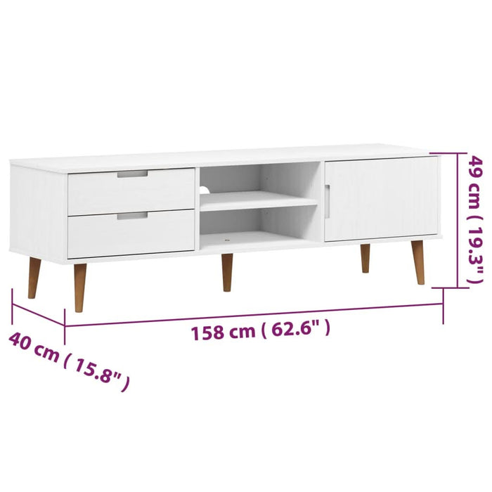 Dulap TV „MOLDE” alb, 158x40x49 cm, lemn masiv de pin - WALTI WALTI