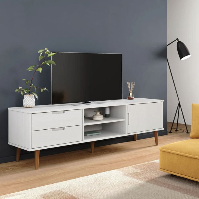 Dulap TV „MOLDE” alb, 158x40x49 cm, lemn masiv de pin - WALTI WALTI