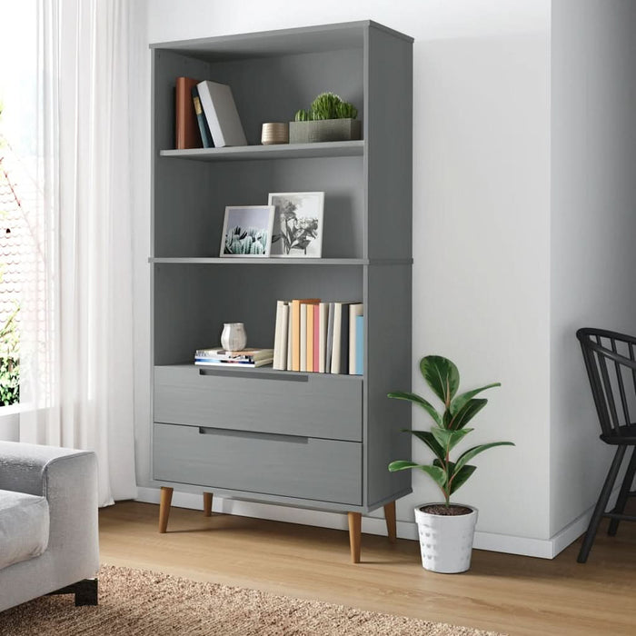 Bibliotecă „MOLDE” gri, 85x35x170,5 cm, lemn masiv de pin - WALTI WALTI