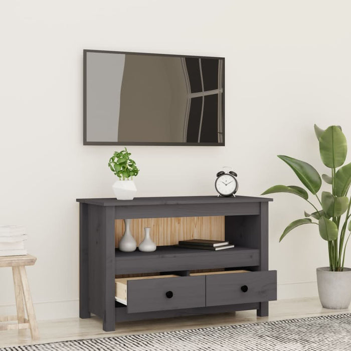 Comodă TV, gri, 79x35x52 cm, lemn masiv de pin - WALTI WALTI