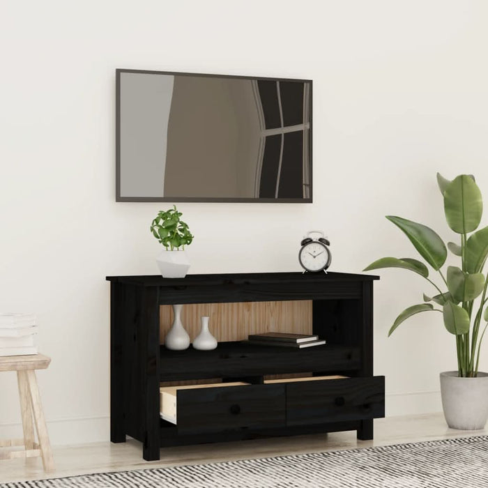 Comodă TV, negru, 79x35x52 cm, lemn masiv de pin - WALTI WALTI