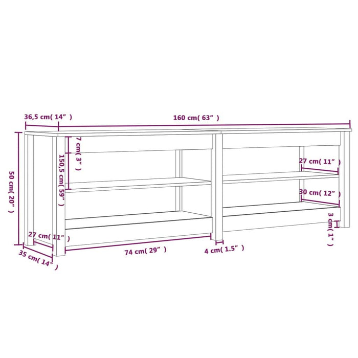 Bancă pentru pantofi, alb, 160x36,5x50 cm lemn masiv pin - WALTI WALTI