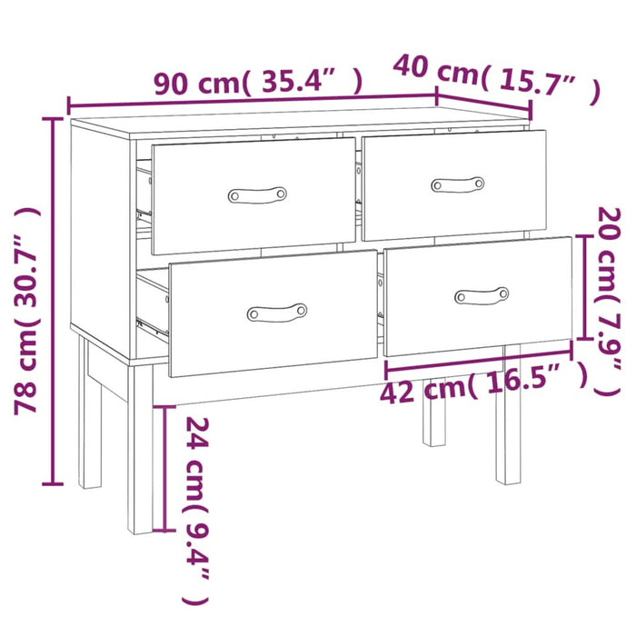 Dulap consolă, Alb, 90x40x78 cm, lemn masiv de pin - WALTI WALTI