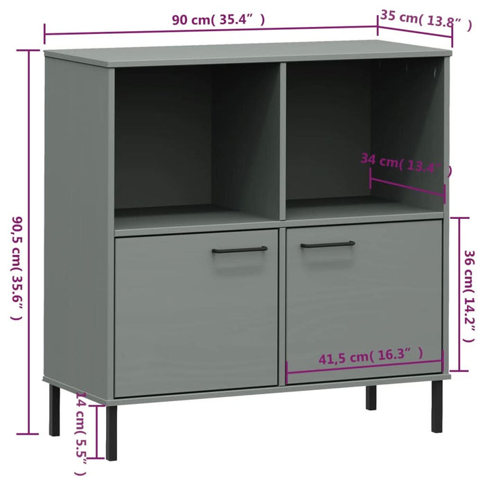Bibliotecă cu picioare metalice OSLO, gri, 90x35x90,5 cm, lemn - WALTI WALTI