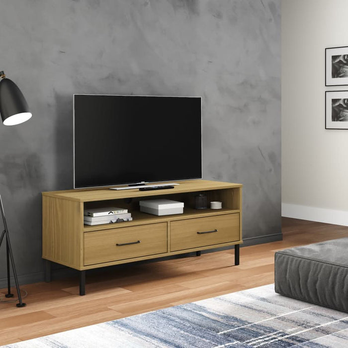 Comodă TV cu picioare metalice „OSLO”, maro, lemn masiv pin - WALTI WALTI