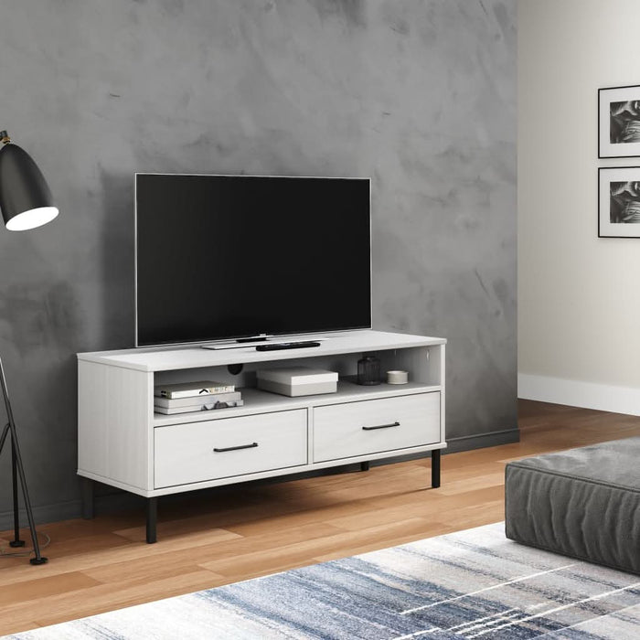 Comodă TV cu picioare metalice „OSLO”, alb, lemn masiv pin - WALTI WALTI