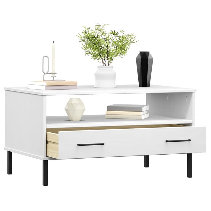 Măsuță cafea picioare metalice alb 85x50x45cm lemn masiv "OSLO" - WALTI WALTI