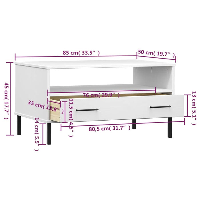 Măsuță cafea picioare metalice alb 85x50x45cm lemn masiv "OSLO" - WALTI WALTI