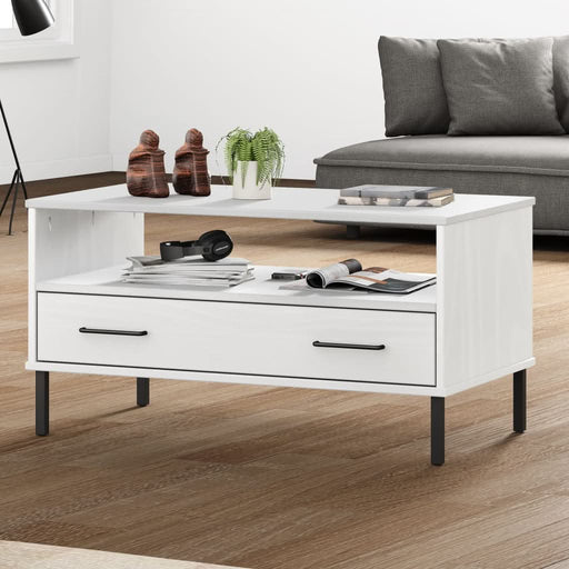 Măsuță cafea picioare metalice alb 85x50x45cm lemn masiv "OSLO" - WALTI WALTI