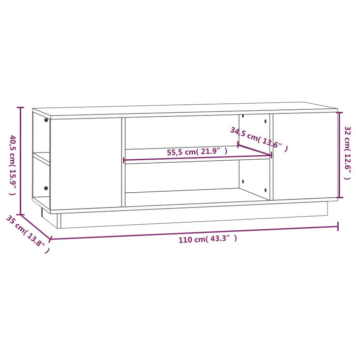 Comodă TV, alb, 110x35x40,5 cm, lemn masiv de pin - WALTI WALTI