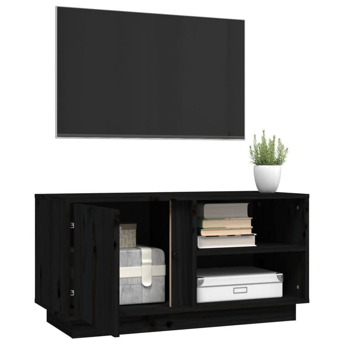 Comodă TV, negru, 80x35x40,5 cm, lemn masiv de pin - WALTI WALTI