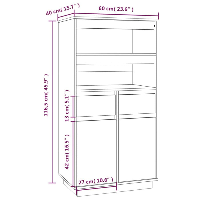 Dulap înalt, gri, 60x40x116,5 cm, lemn masiv de pin - WALTI WALTI