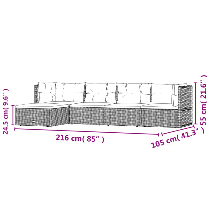 Set șezlonguri de grădină, 5 piese, cu perne, negru, poliratan - WALTI WALTI