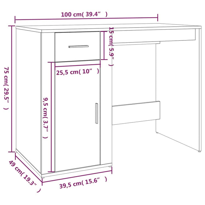 Birou, stejar fumuriu, 100x49x75 cm, lemn prelucrat - WALTI WALTI