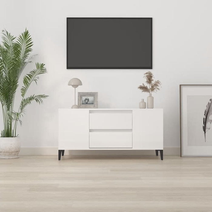 Comodă TV, alb extralucios, 102x44,5x50 cm, lemn prelucrat - WALTI WALTI