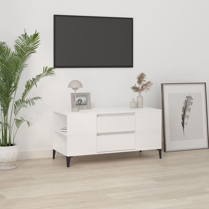 Comodă TV, alb extralucios, 102x44,5x50 cm, lemn prelucrat - WALTI WALTI