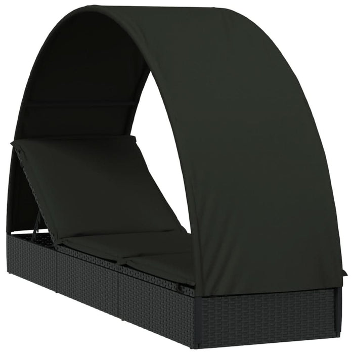 Șezlong cu acoperiș rotund, negru, 211x57x140 cm, poliratan - WALTI WALTI