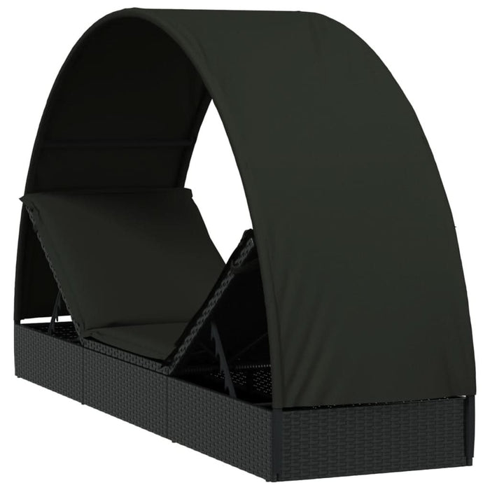 Șezlong cu acoperiș rotund, negru, 211x57x140 cm, poliratan - WALTI WALTI
