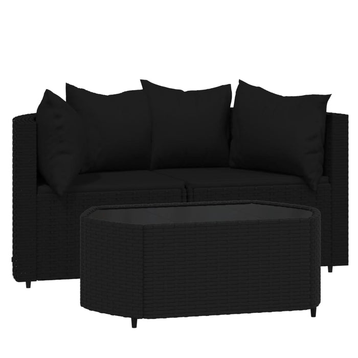 Set mobilier de grădină cu perne, 3 piese, negru, poliratan - WALTI WALTI