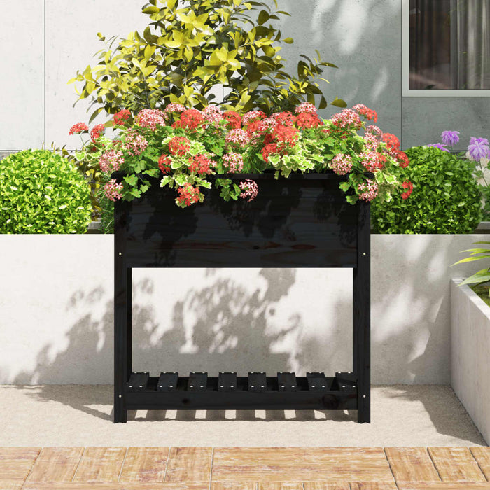 Jardinieră cu raft, negru, 82,5x34,5x81 cm, lemn masiv de pin - WALTI WALTI