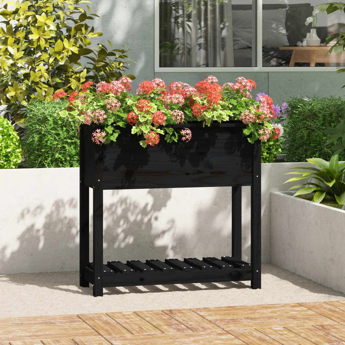 Jardinieră cu raft, negru, 82,5x34,5x81 cm, lemn masiv de pin - WALTI WALTI