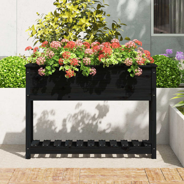 Jardinieră cu raft, negru, 111,5x34,5x81 cm, lemn masiv de pin - WALTI WALTI