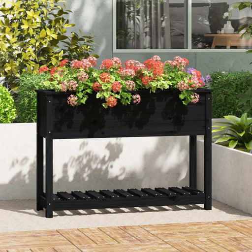 Jardinieră cu raft, negru, 111,5x34,5x81 cm, lemn masiv de pin - WALTI WALTI