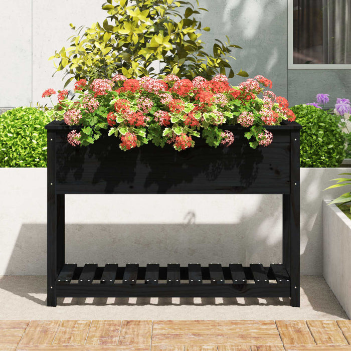 Jardinieră cu raft, negru, 111,5x54x81 cm, lemn masiv de pin - WALTI WALTI