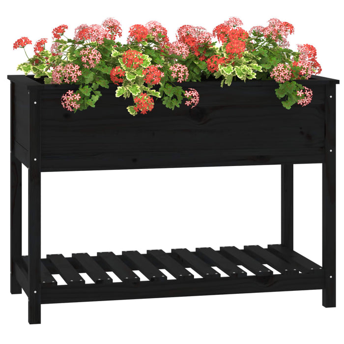 Jardinieră cu raft, negru, 111,5x54x81 cm, lemn masiv de pin - WALTI WALTI