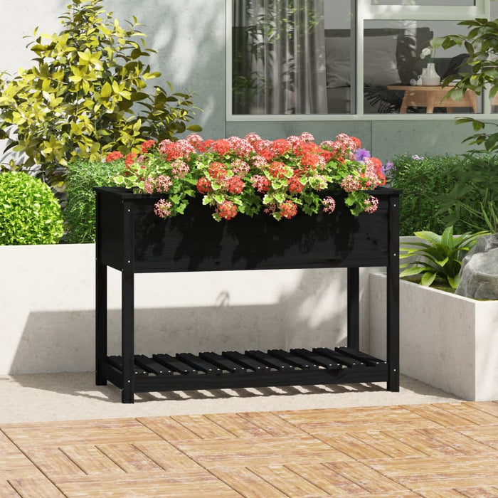 Jardinieră cu raft, negru, 111,5x54x81 cm, lemn masiv de pin - WALTI WALTI