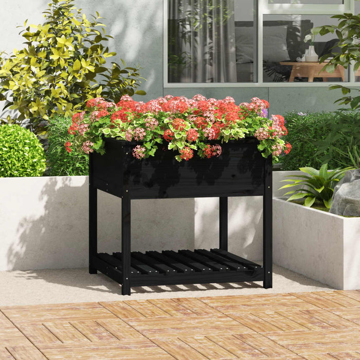 Jardinieră cu raft, negru, 82,5x82,5x81 cm, lemn masiv de pin - WALTI WALTI