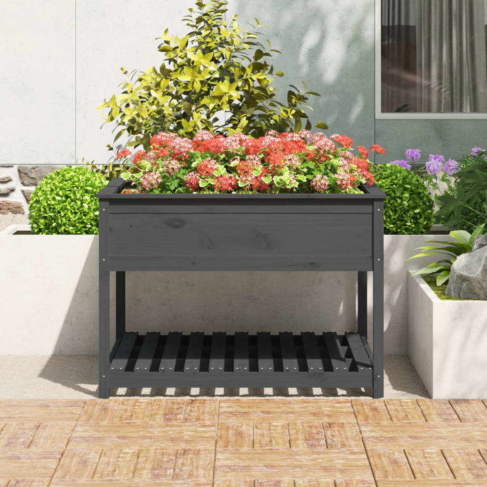 Jardinieră cu raft, gri, 111,5x111,5x81 cm, lemn masiv de pin - WALTI WALTI