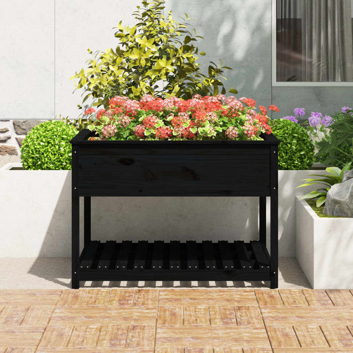 Jardinieră cu raft, negru, 111,5x111,5x81 cm, lemn masiv de pin - WALTI WALTI
