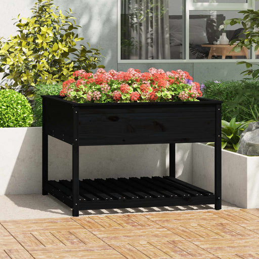 Jardinieră cu raft, negru, 111,5x111,5x81 cm, lemn masiv de pin - WALTI WALTI