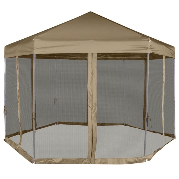 Foișor pop-up hexagonal pereți laterali 3,6x3,1 m taupe 220g/m² - WALTI WALTI