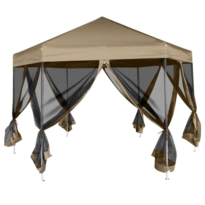 Foișor pop-up hexagonal pereți laterali 3,6x3,1 m taupe 220g/m² - WALTI WALTI
