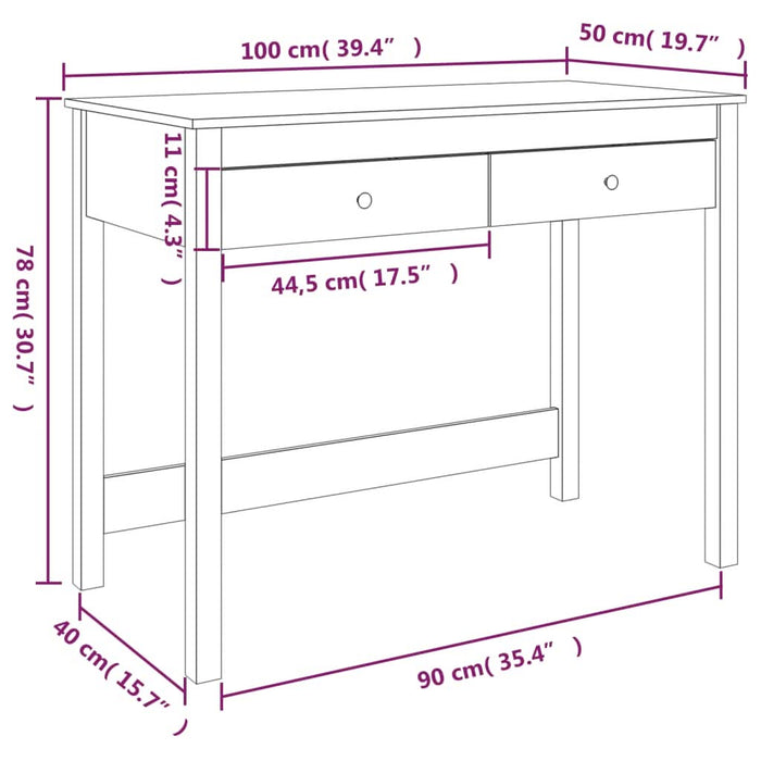 Birou cu sertare, alb, 100x50x78 cm, lemn masiv de pin - WALTI WALTI