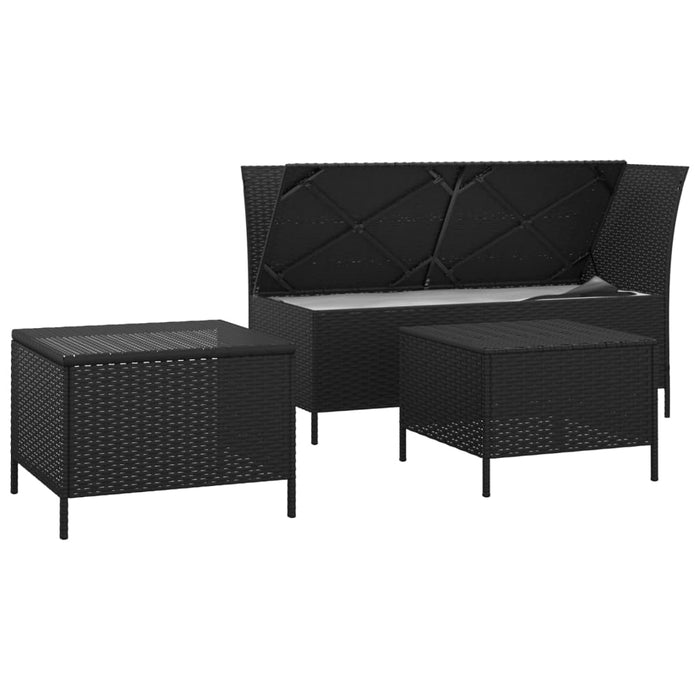 Set mobilier de grădină cu perne, 3 piese, negru, poliratan - WALTI WALTI