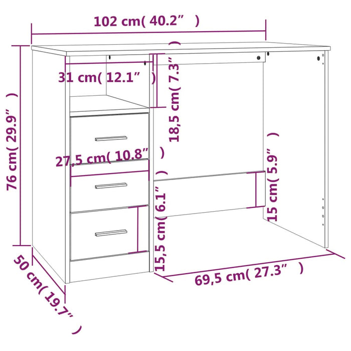 Birou cu sertare, stejar sonoma, 102x50x76 cm, lemn prelucrat - WALTI WALTI