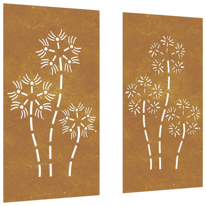 Decor perete grădină 2 buc. 105x55 cm design flori oțel Corten - WALTI WALTI