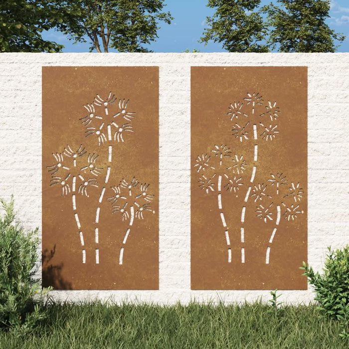 Decor perete grădină 2 buc. 105x55 cm design flori oțel Corten - WALTI WALTI