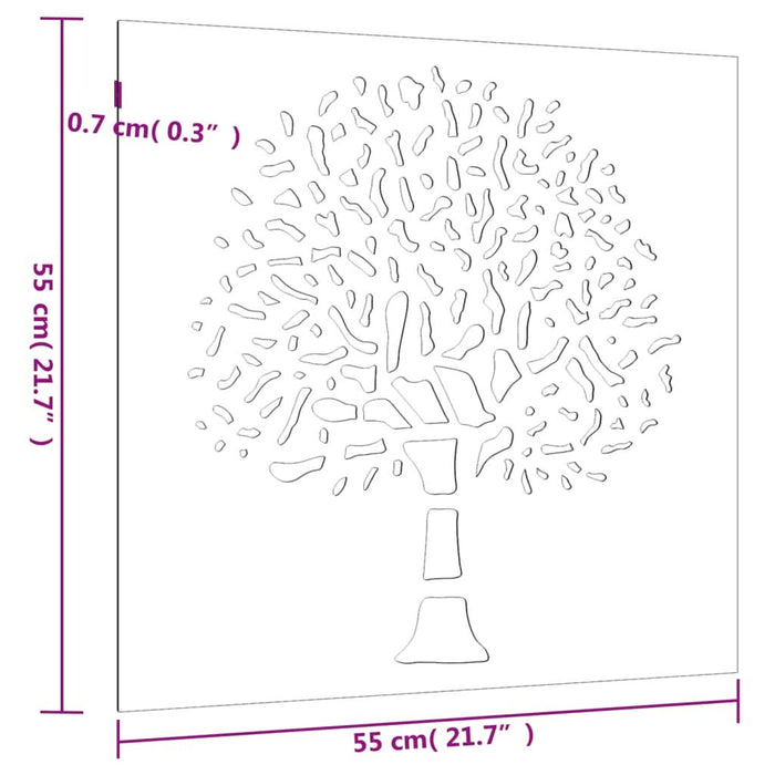 Decor perete de grădină 55x55 cm design copac oțel Corten - WALTI WALTI