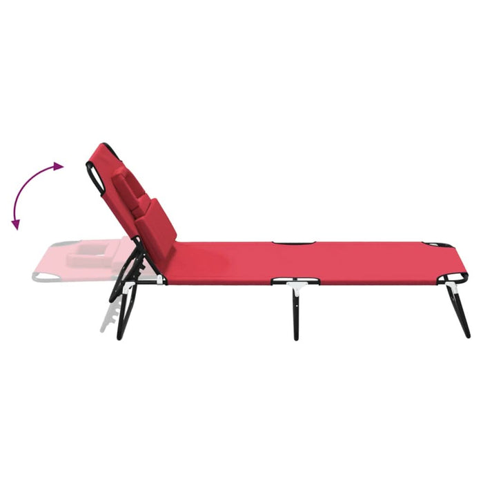 Șezlong pliabil roșu țesătură Oxford&oțel vopsit electrostatic - WALTI WALTI