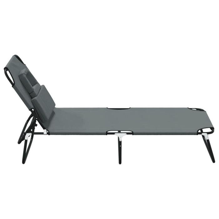Șezlong pliabil gri țesătură Oxford & oțel vopsit electrostatic - WALTI WALTI
