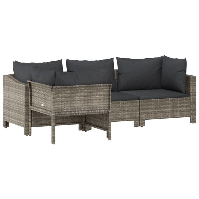Set mobilier de gr?din? cu perne, 4 piese, gri, poliratan - WALTI WALTI