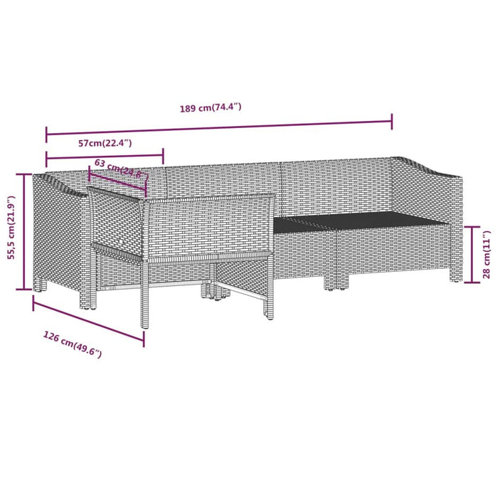 Set mobilier de gr?din? cu perne, 4 piese, gri, poliratan - WALTI WALTI