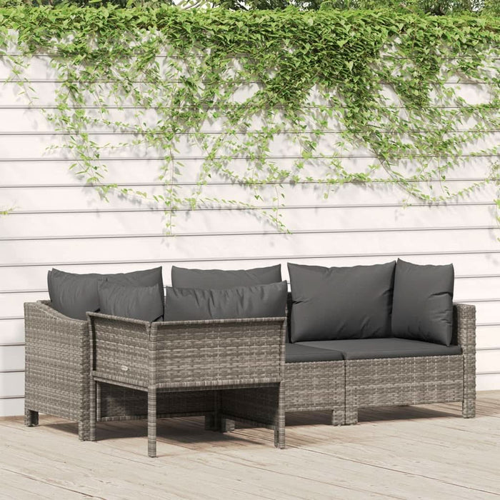 Set mobilier de gr?din? cu perne, 4 piese, gri, poliratan - WALTI WALTI