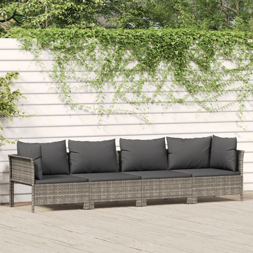 Set mobilier de gr?din? cu perne, 4 piese, gri, poliratan - WALTI WALTI