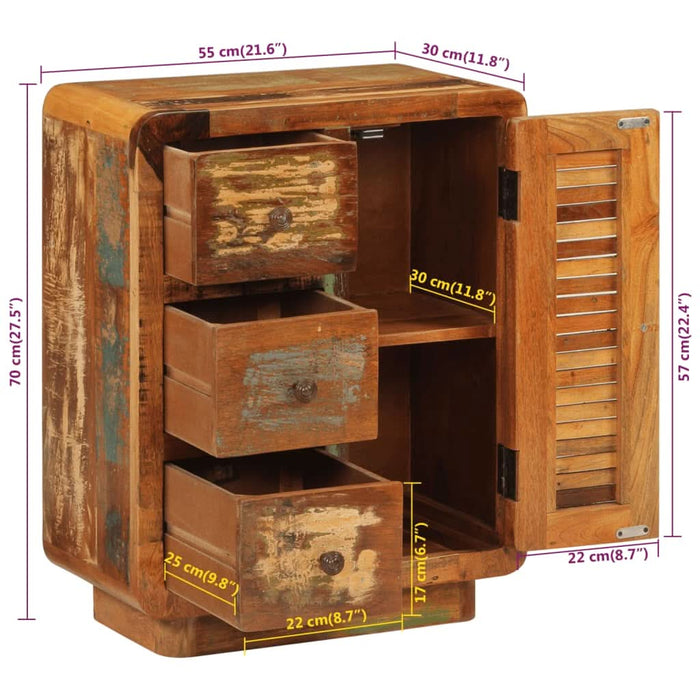 Servantă cu 3 uși, 55x30x70 cm, lemn masiv reciclat - WALTI WALTI